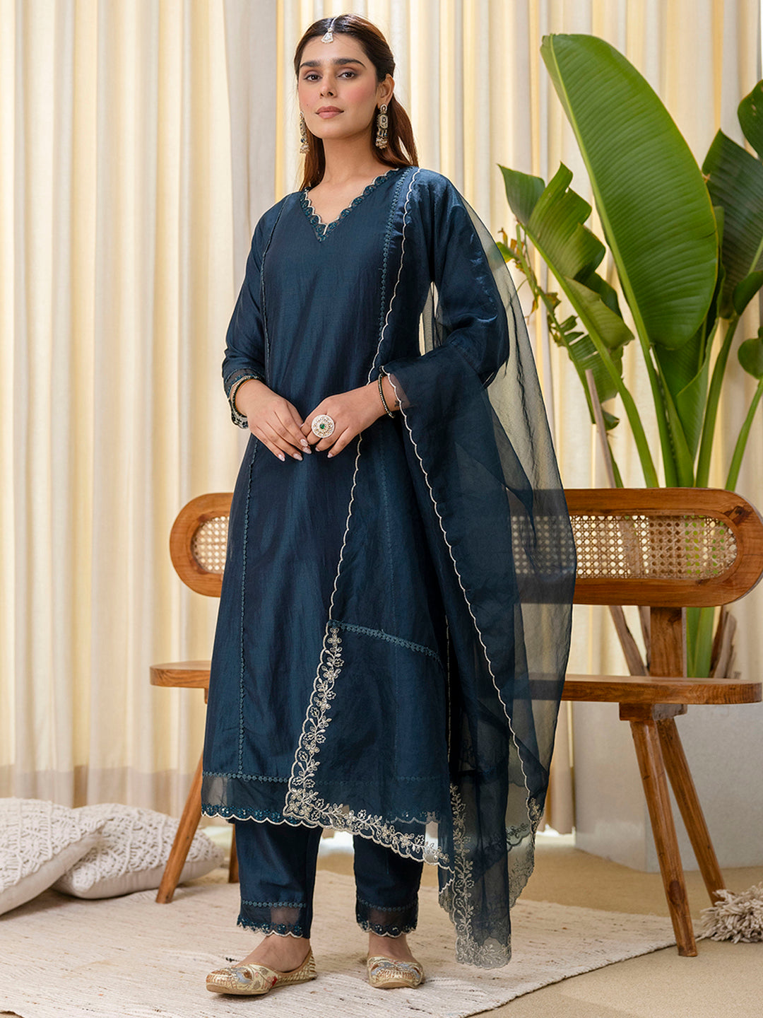 Dhiyona VV Sukoon Teal Embroidred Kurta Sets with Sequins Work Women Suits