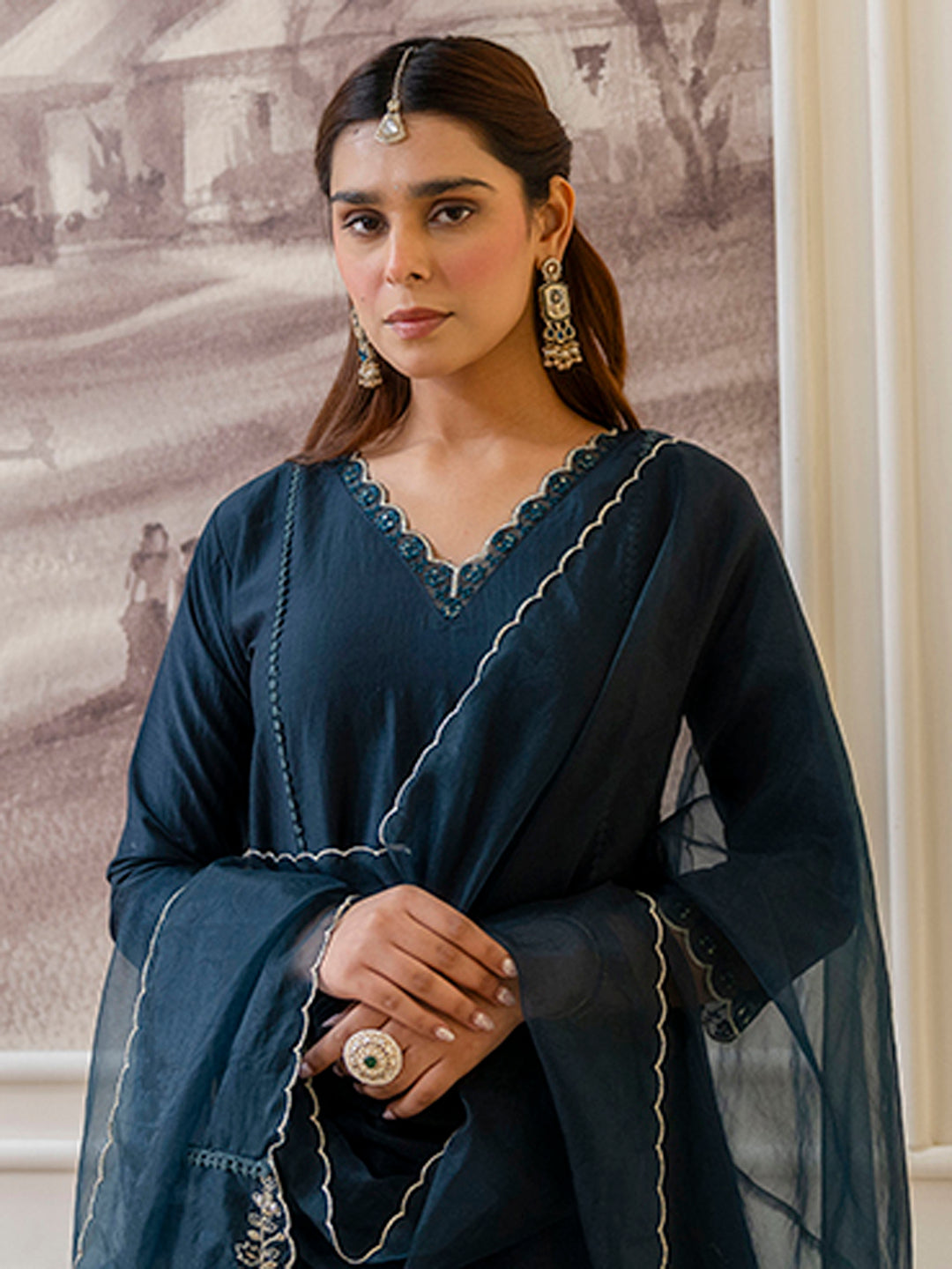 Dhiyona VV Sukoon Teal Embroidred Kurta Sets with Sequins Work Women Suits