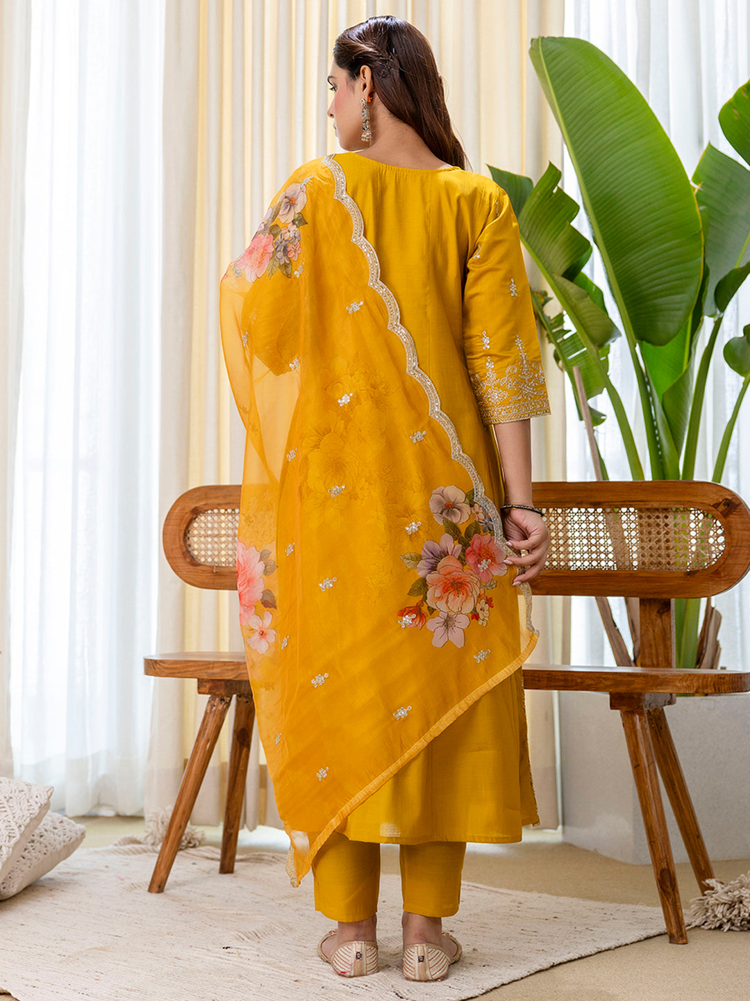 Dhiyona VV Vireya Mustard Embroidred Kurta Sets with Sequins Work Women Suits