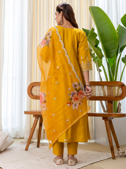 Dhiyona VV Vireya Mustard Embroidred Kurta Sets with Sequins Work Women Suits
