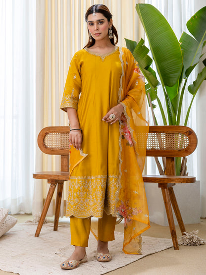 Dhiyona VV Vireya Mustard Embroidred Kurta Sets with Sequins Work Women Suits