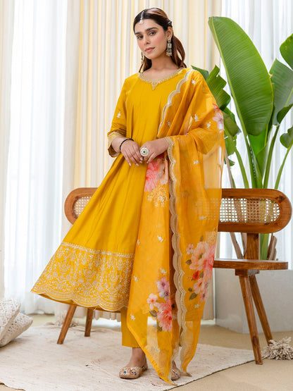 Dhiyona VV Vireya Mustard Embroidred Kurta Sets with Sequins Work Women Suits