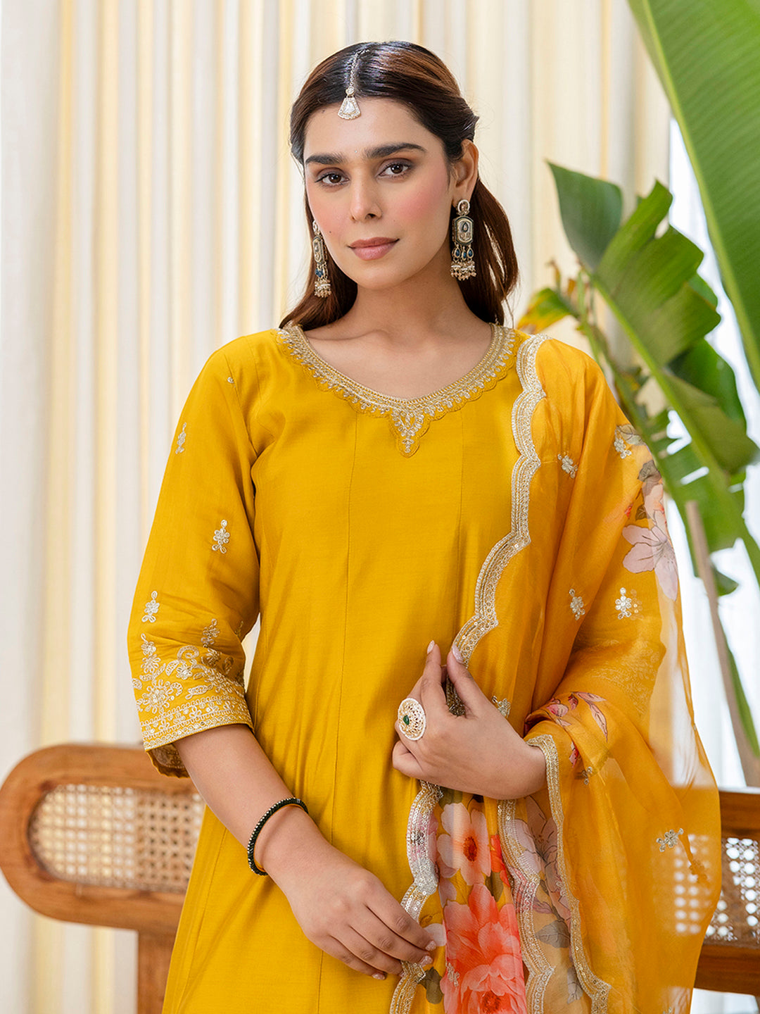 Dhiyona VV Vireya Mustard Embroidred Kurta Sets with Sequins Work Women Suits