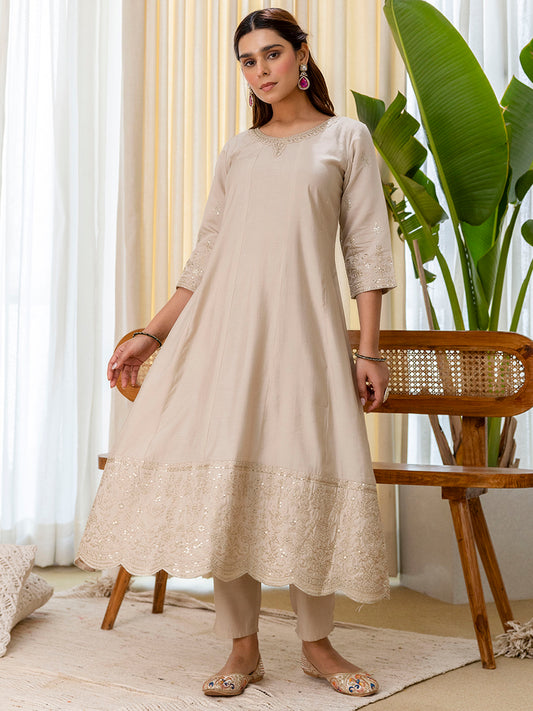 Dhiyona VV Vireya Grey Embroidred Kurta Sets with Sequins Work Women Suits