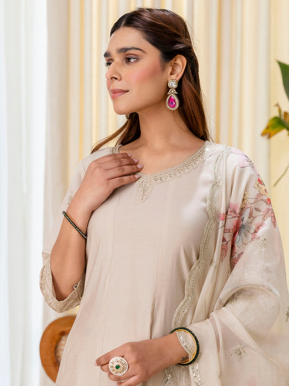 Dhiyona VV Vireya Grey Embroidred Kurta Sets with Sequins Work Women Suits