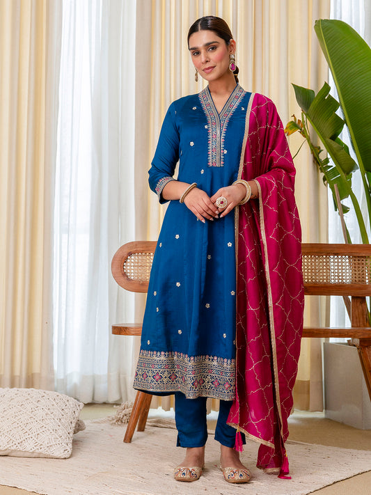 Dhiyona VV  Teal Special Designer Kurta Pant Set with Elegant Dupatta