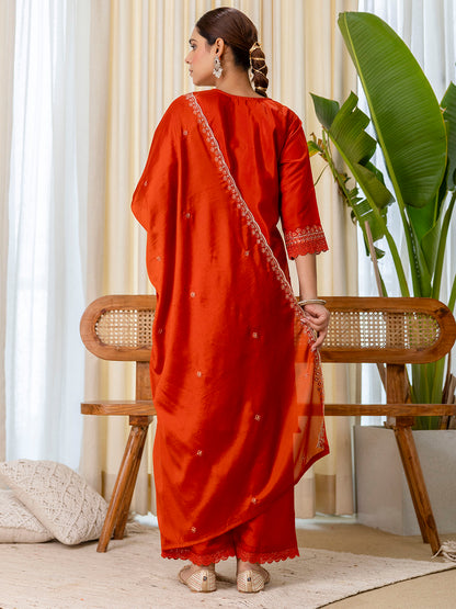 Dhiyona VV Utsaah Rust Embroidred Kurta Sets with Sequins Work Women Suits