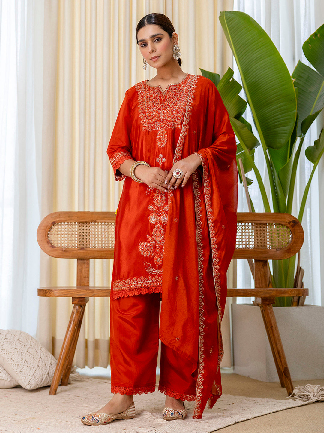 Dhiyona VV Utsaah Rust Embroidred Kurta Sets with Sequins Work Women Suits