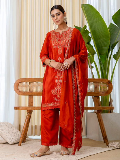 Dhiyona VV Utsaah Rust Embroidred Kurta Sets with Sequins Work Women Suits