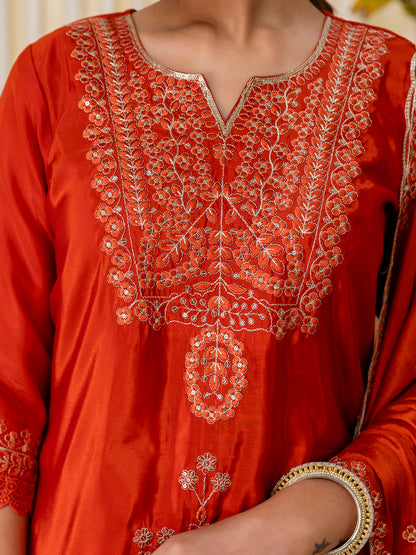 Dhiyona VV Utsaah Rust Embroidred Kurta Sets with Sequins Work Women Suits