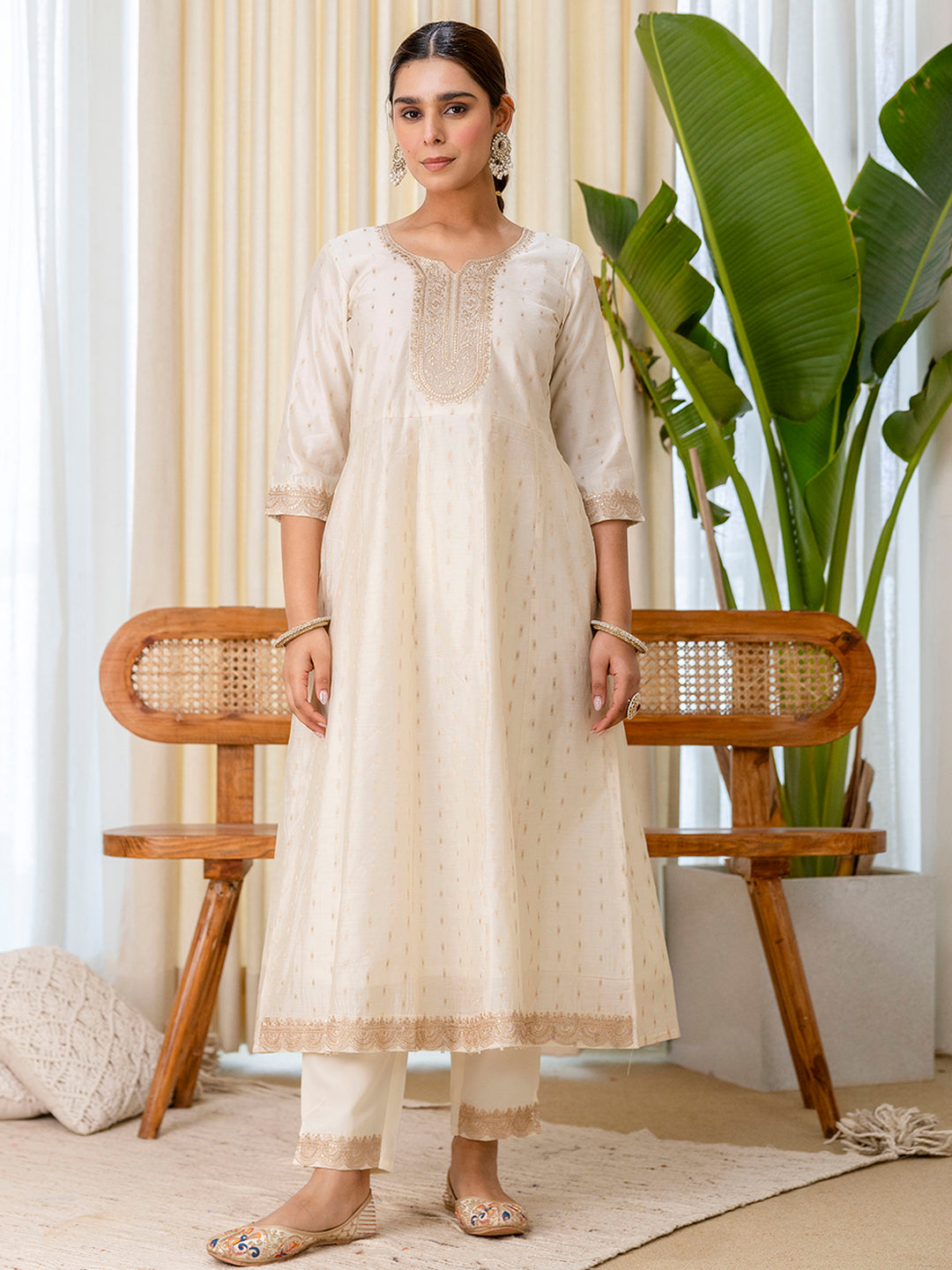 Dhiyona VV Sattva White Embroidred Kurta Sets with Heavy thread Work Women Suits