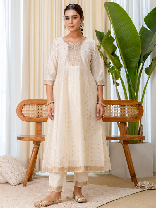 Dhiyona VV Sattva White Embroidred Kurta Sets with Heavy thread Work Women Suits