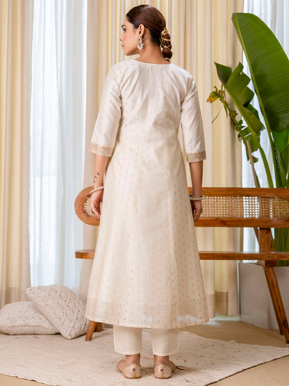 Dhiyona VV Sattva White Embroidred Kurta Sets with Heavy thread Work Women Suits