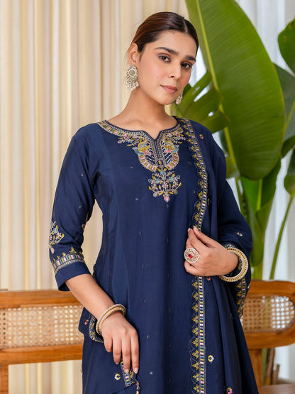 Dhiyona VV  Teal-blue Exclusive Embroidered Kurta Plazo Set for Women