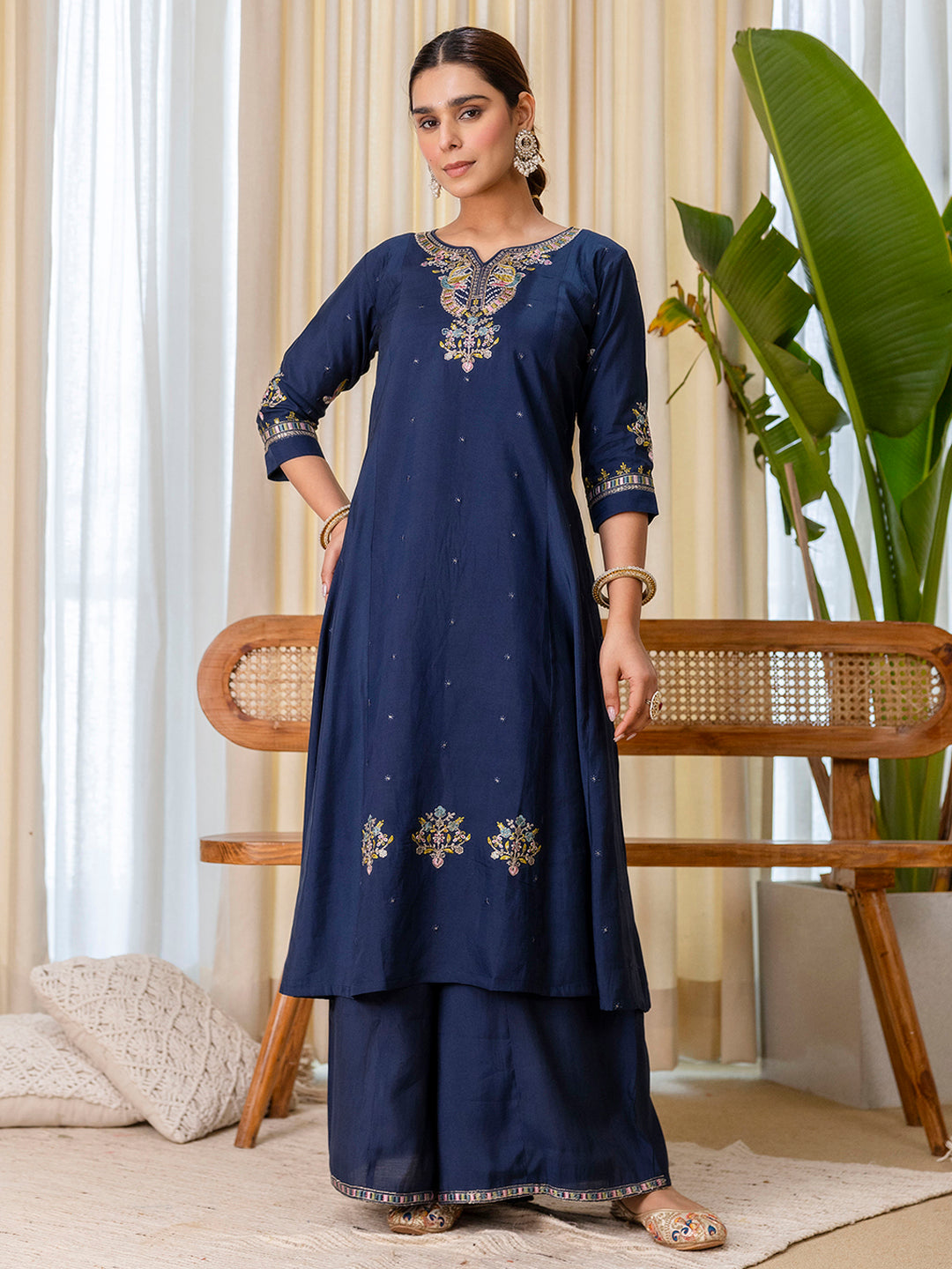 Dhiyona VV  Teal-blue Exclusive Embroidered Kurta Plazo Set for Women