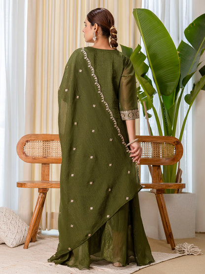 Dhiyona VV Green Embroidred Kurta Sets with Sequins Work Women Suits