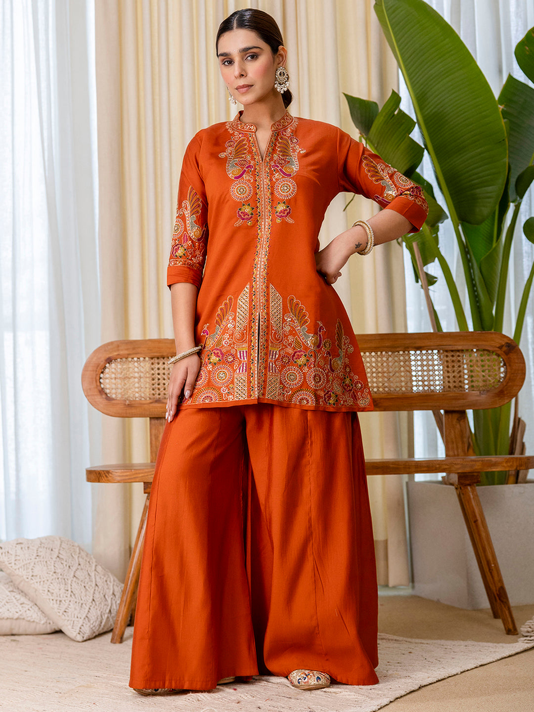 Dhiyona VV  Rust Designer Kurta Plazo Set