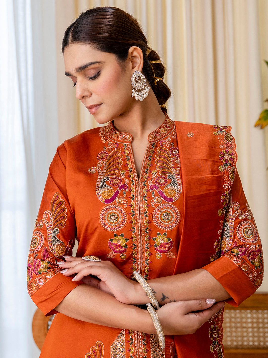 Dhiyona VV  Rust Designer Kurta Plazo Set