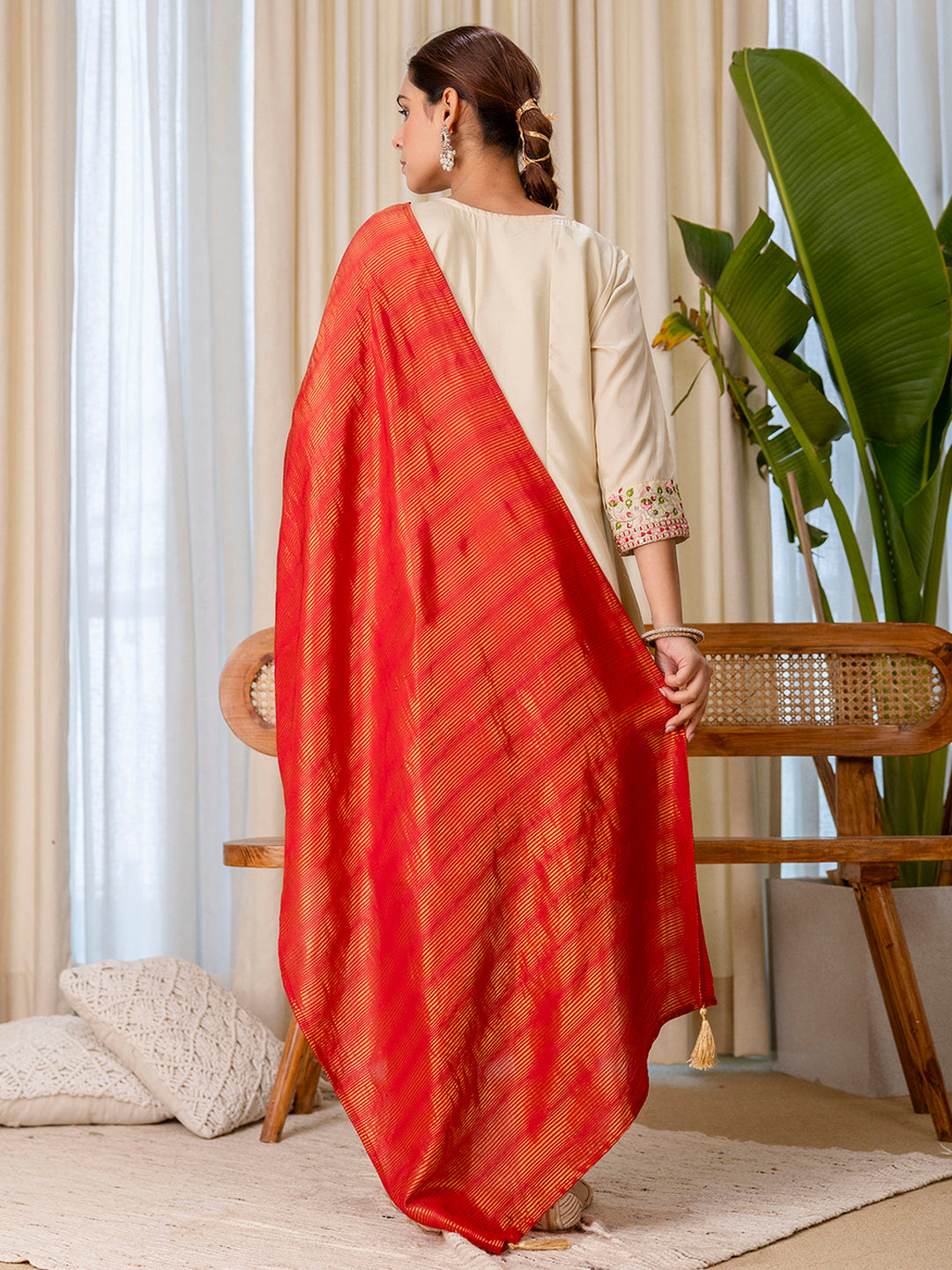 Dhiyona VV Beige Elegant Silk Kurta Pant Set