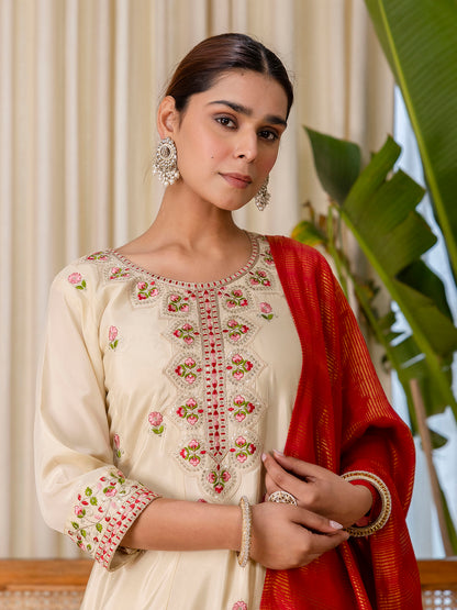Dhiyona VV Beige Elegant Silk Kurta Pant Set