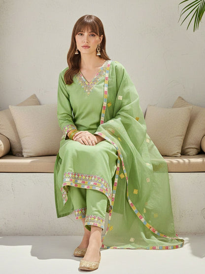 Dhiyona CH Women Floral Embroidered Regular Sequinned Kurta with Trousers & With Dupatta