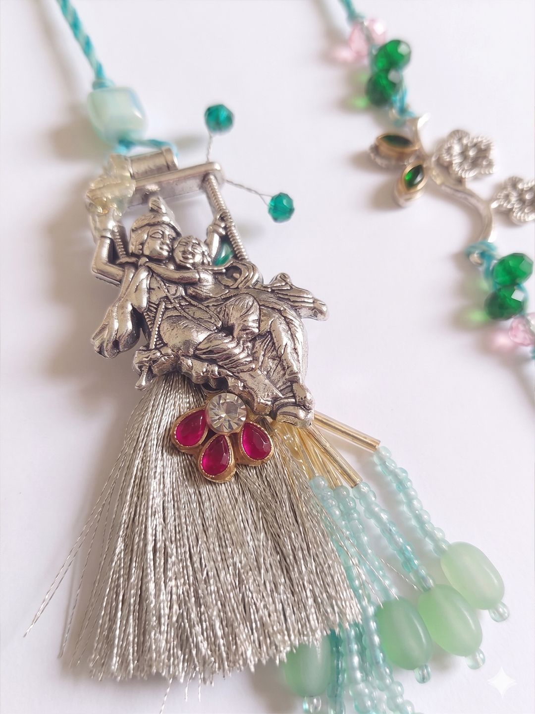 Dhiyona Set Of 2 Designer Religious Silver Toned Bhaiya Bhabhi Rakhi
