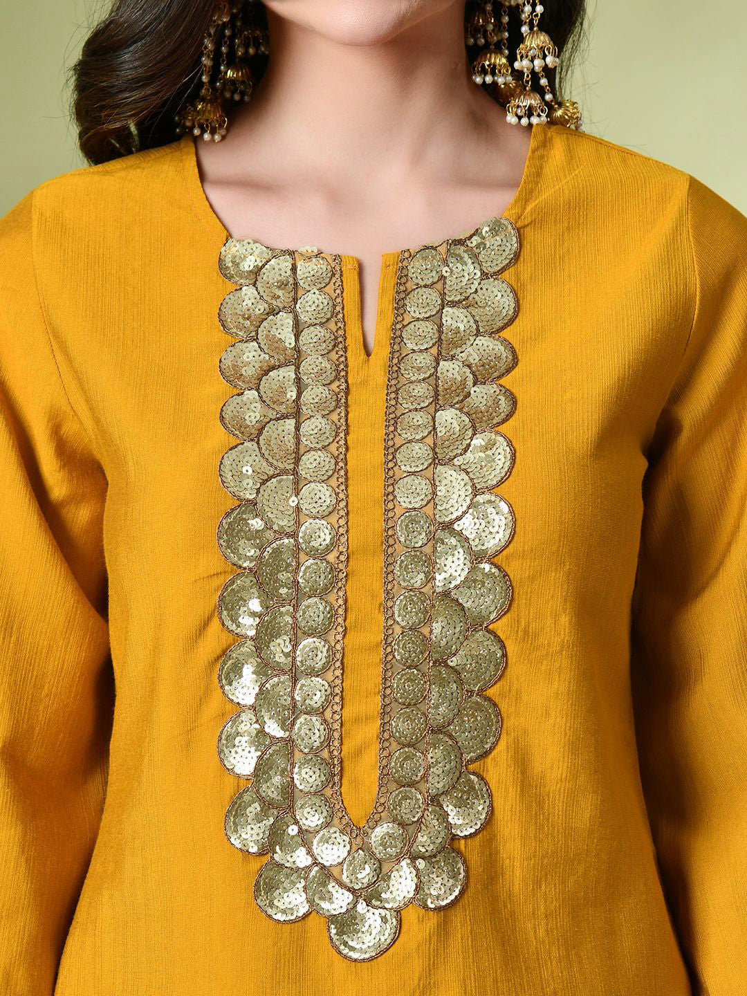 Ethnic Motifs Yoke Design Sequinned A-Line Kurta With Palazzo