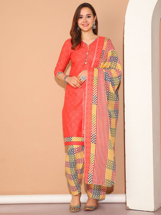 Dhiyona KL Ethnic Motifs Printed Sweetheart Neck Kurta With Salwar & Dupatta