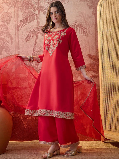 Dhiyona SN Embroidered Round Neck Kurta & Palazzos Kurta Sets