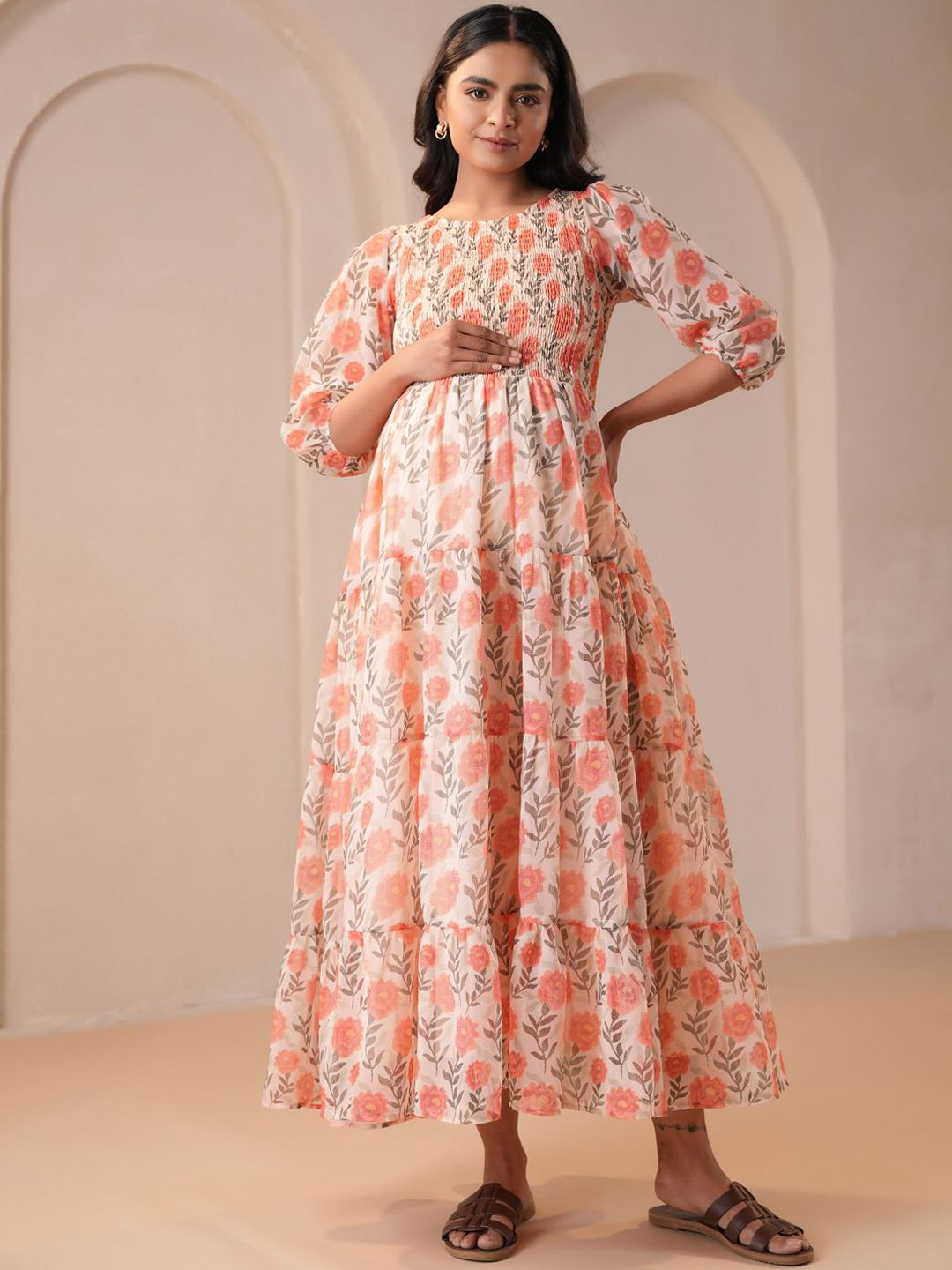 Dhiyona AY Women's Floral Printed Fit & Flared Maternity Ethnic Dresses
