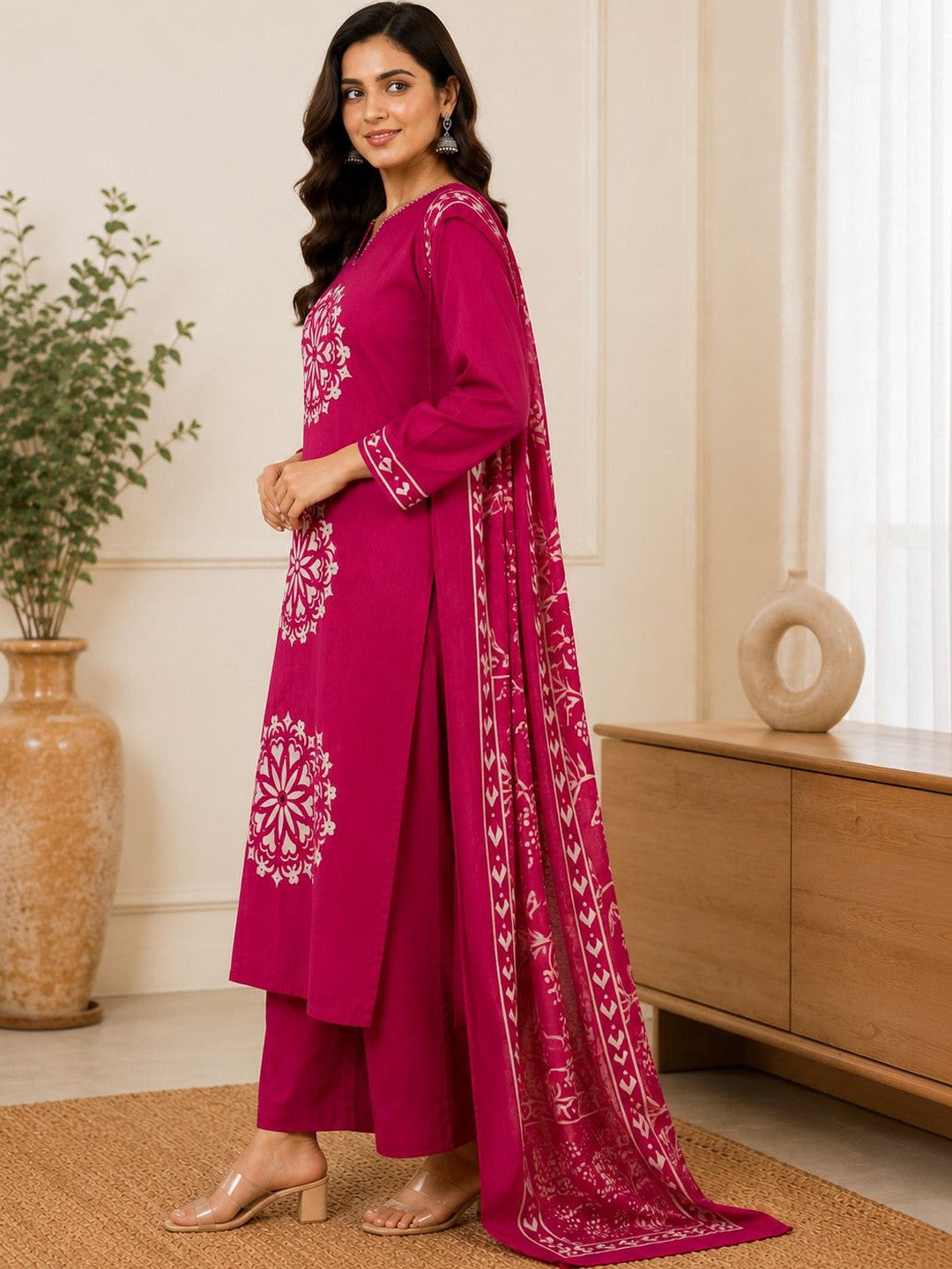 Women Ethnic Motifs Printed Regular Pure Cotton Kurta with Palazzos & With Dupatta