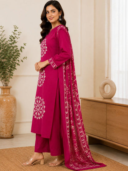 Women Ethnic Motifs Printed Regular Pure Cotton Kurta with Palazzos & With Dupatta