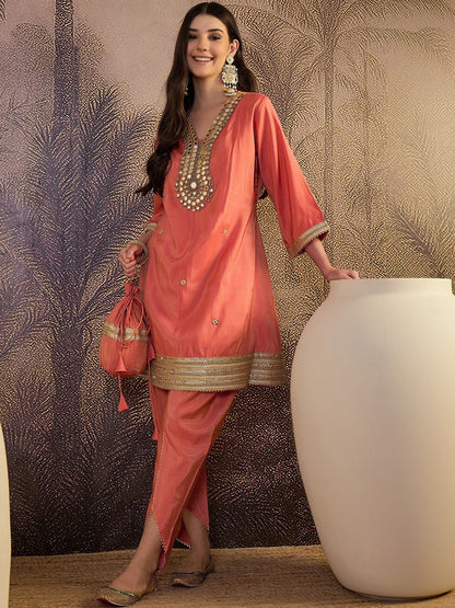 Embroidered V-Neck A-Line Kurta Sets