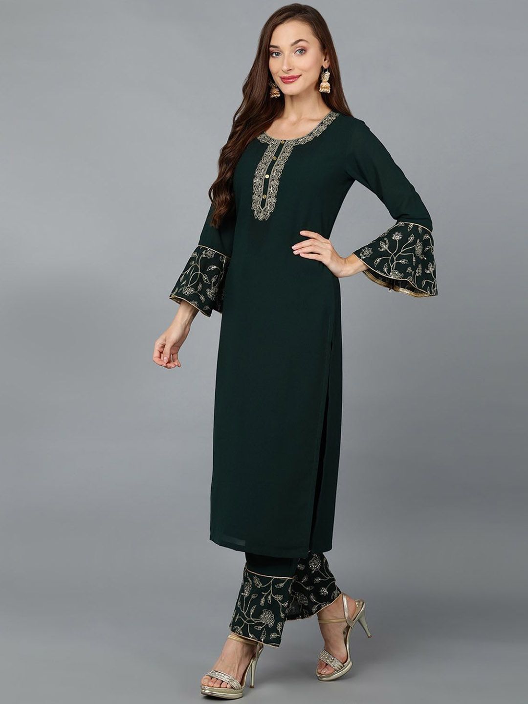 Dhiyona KL Women Ethnic Motifs Embroidered Regular Sequinned Kurta with Palazzos & With Dupatta