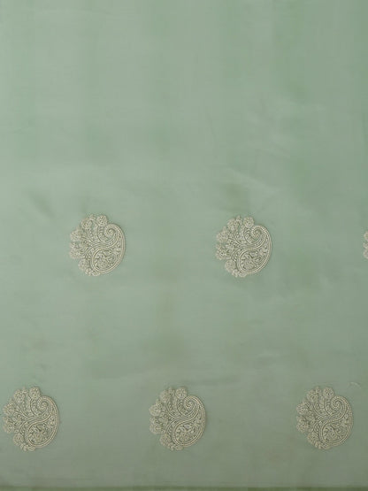 Women's Organza Olive Embroidered Designer Saree With Blouse Piece