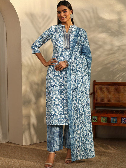 Women Ethnic Motifs Printed Regular Thread Work Kurta with Trousers & With Dupatta