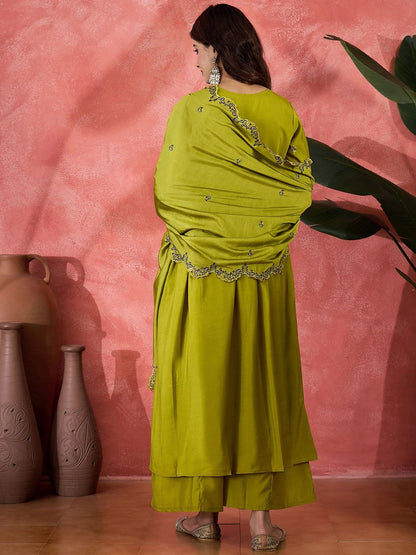 Dhiyona SN Women Sequin Embroidered Anarkali Kurta & Palazzo With Dupatta