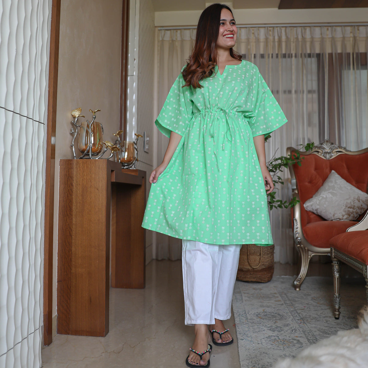 White Green Kaftan Set (set of 2)