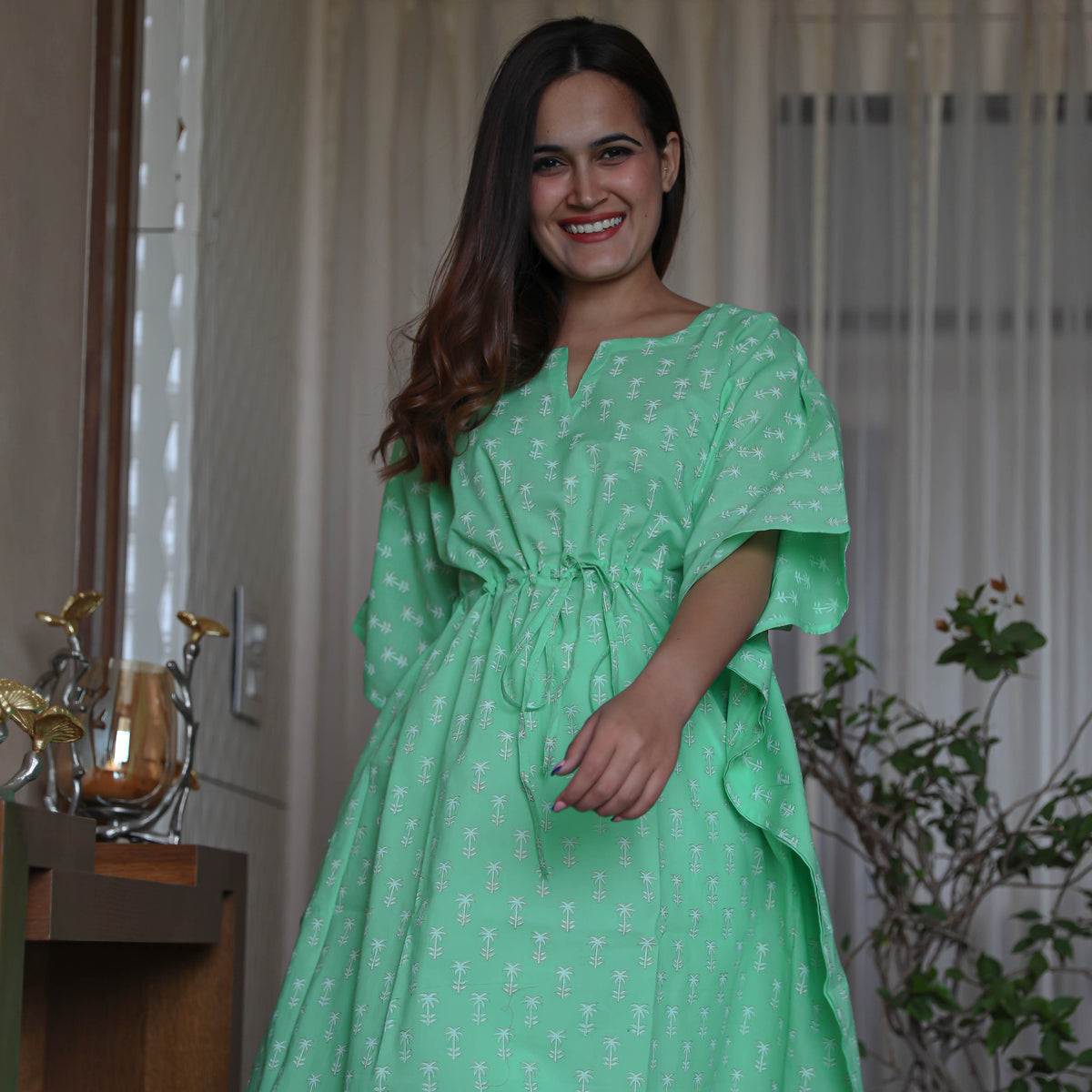 White Green Kaftan Set (set of 2)