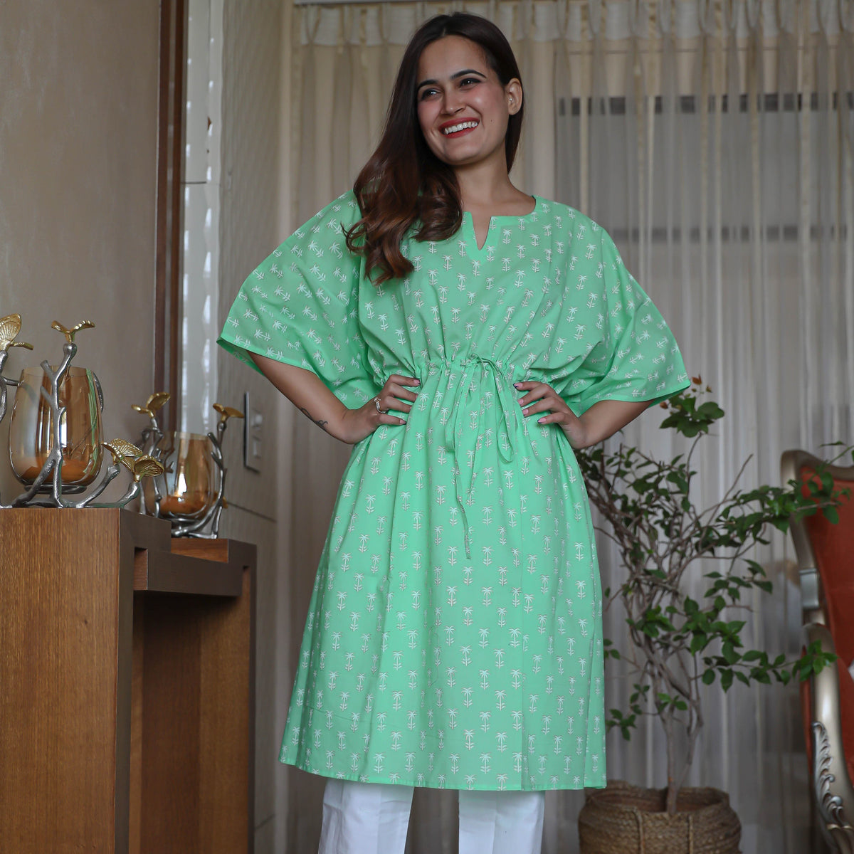 White Green Kaftan Set (set of 2)
