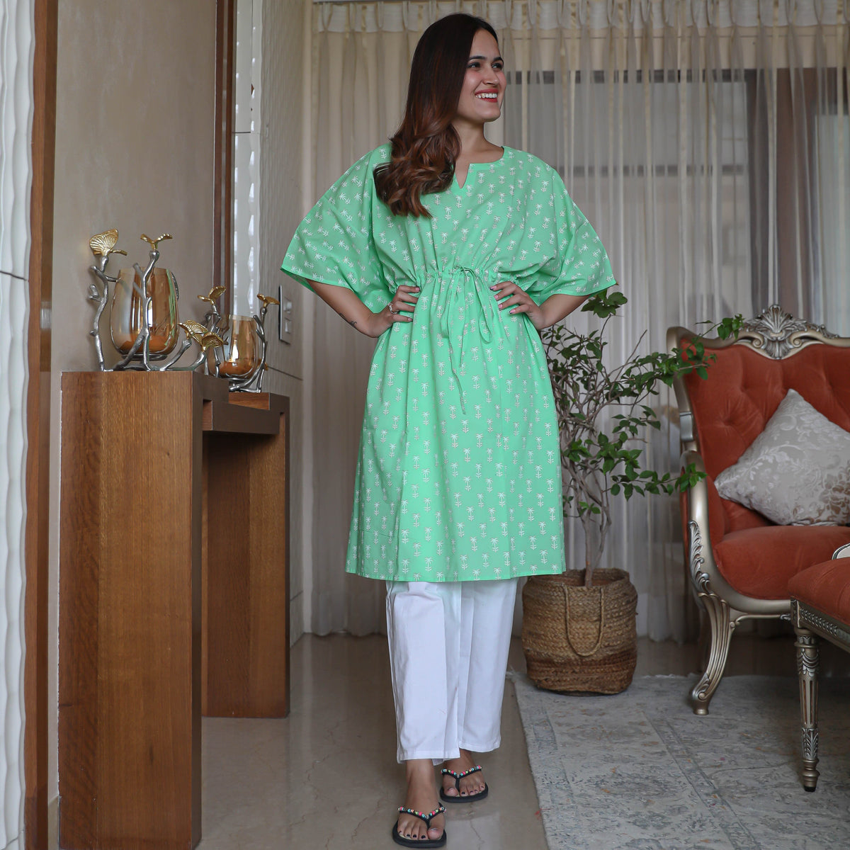 White Green Kaftan Set (set of 2)