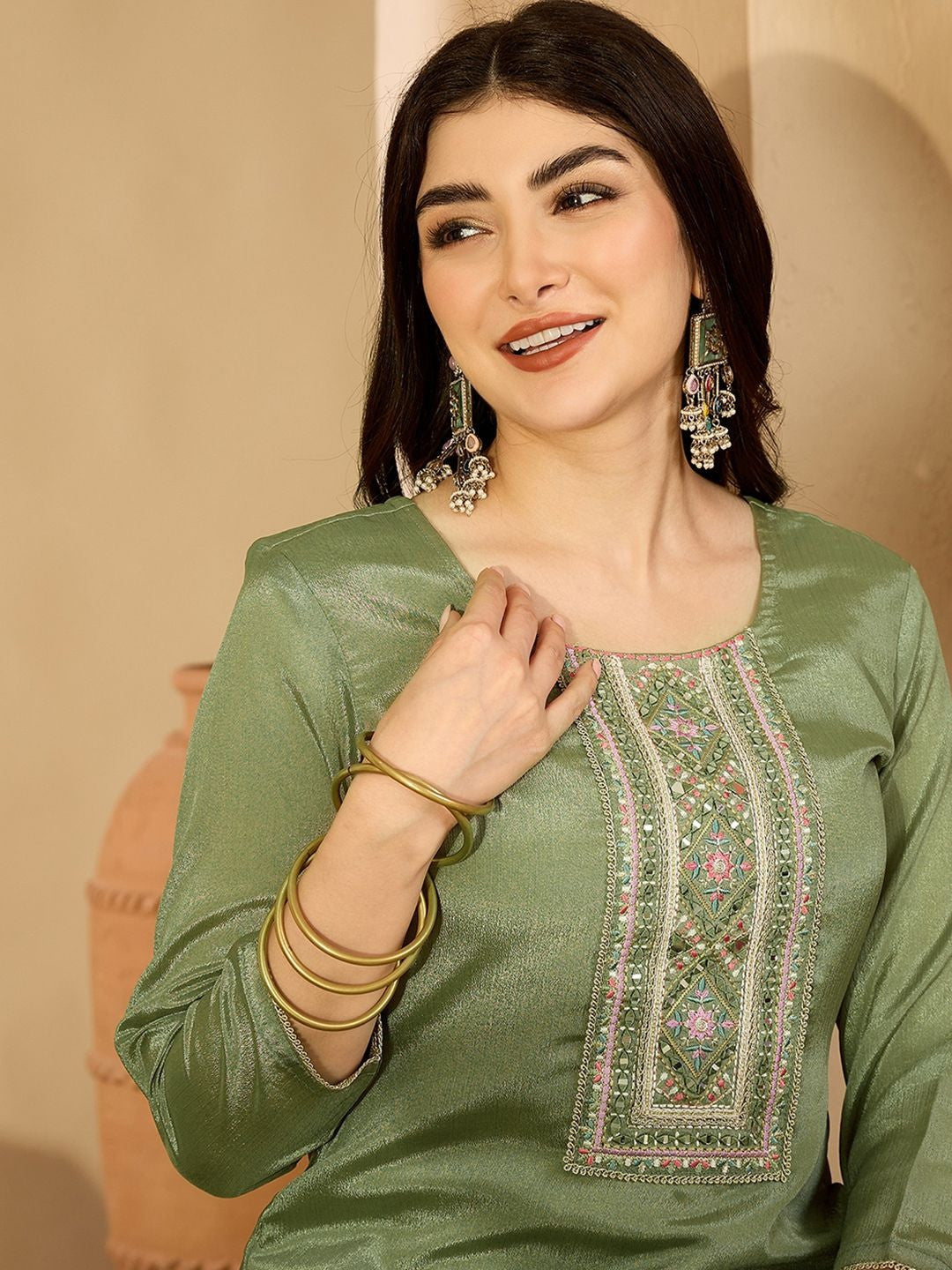 Ethnic Motifs Embroidered Mirror Work Kurta with Palazzos