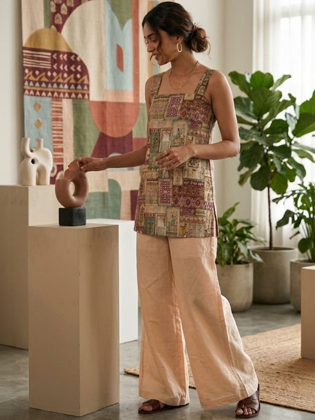 Printed Pure Cotton Shoulder Straps Kurti & Palazzos