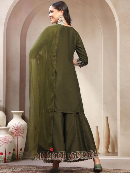 Dhiyona HOP Embroidered Tie-Up Neck Kurta & Sharara & Dupatta Set