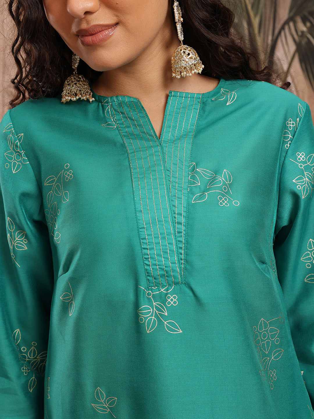 Floral Foil Printed A-Line Kurta with Trousers