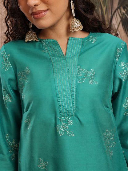 Floral Foil Printed A-Line Kurta with Trousers