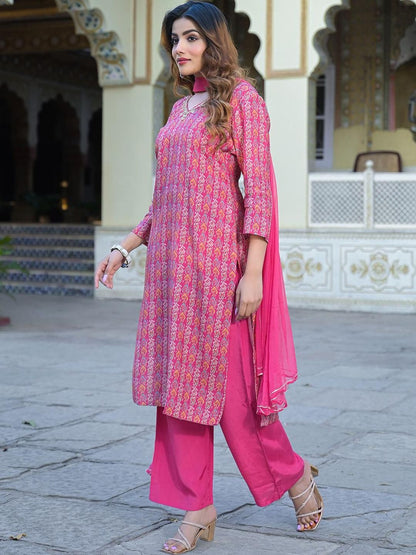 Dhiyona KL Women Pink Silk Blend Kurta Sets