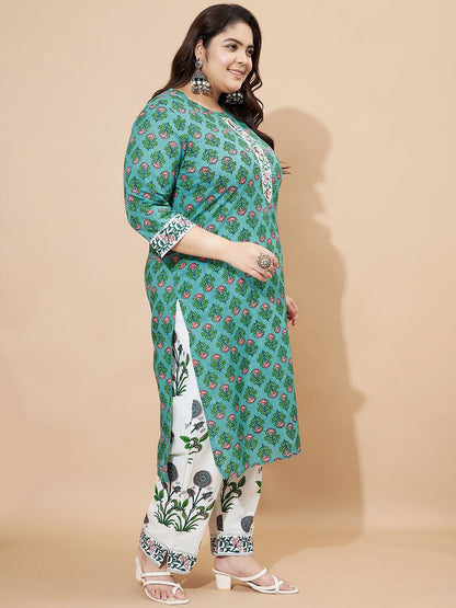 Dhiyona KL Floral Printed Pure Cotton Straight Kurta With Palazzos And Dupatta