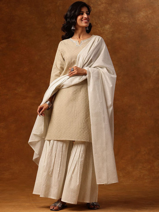 Dhiyona AN Women Ethnic Motifs Embroidered Mirror Work Kurta with Sharara & With Dupatta