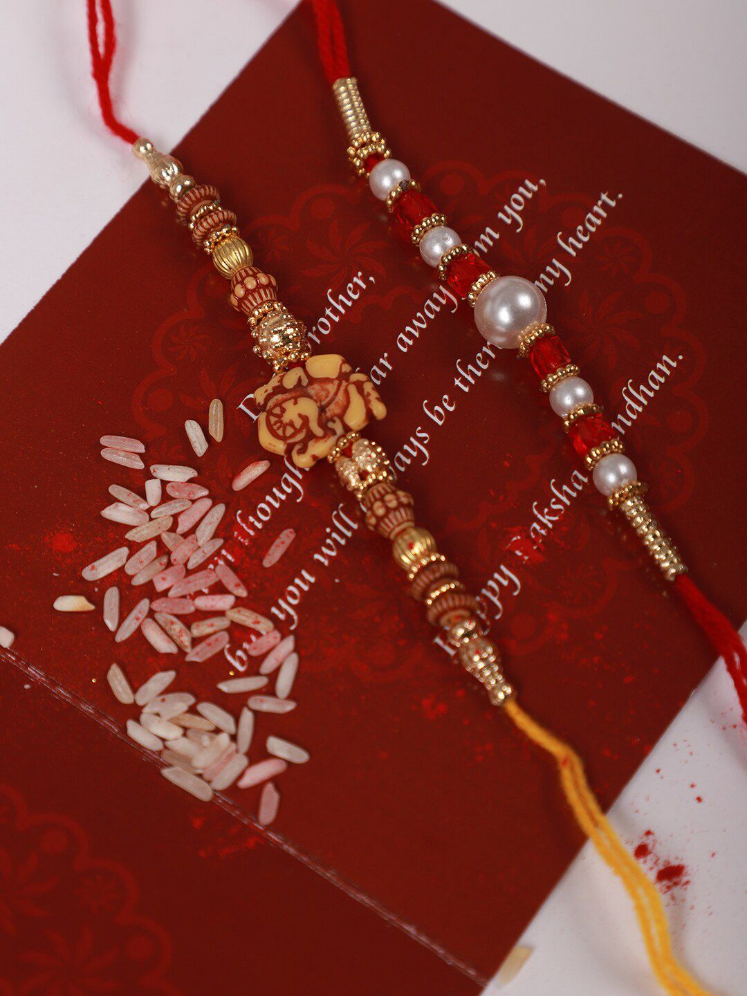 Dhiyona Unisex Set Of 2 Beaded Thread Rakhi